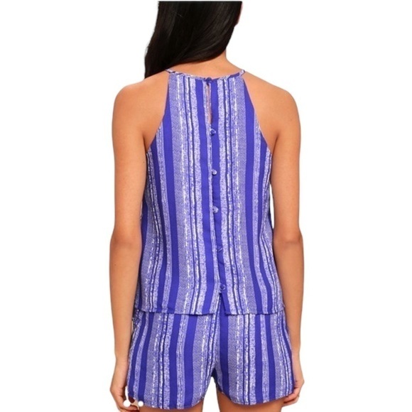 LULU'S See You Smile Blue Striped Romper - Picture 5 of 16
